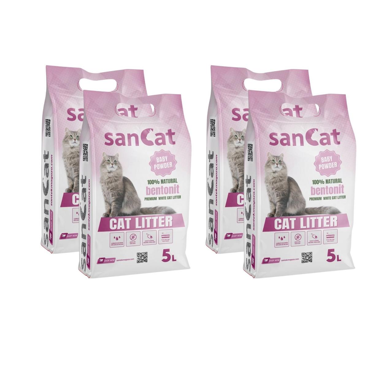 Sancat Bebek Pudralı Topaklanan İnce Taneli Bentonit Kedi Kumu 4 x 5 lt