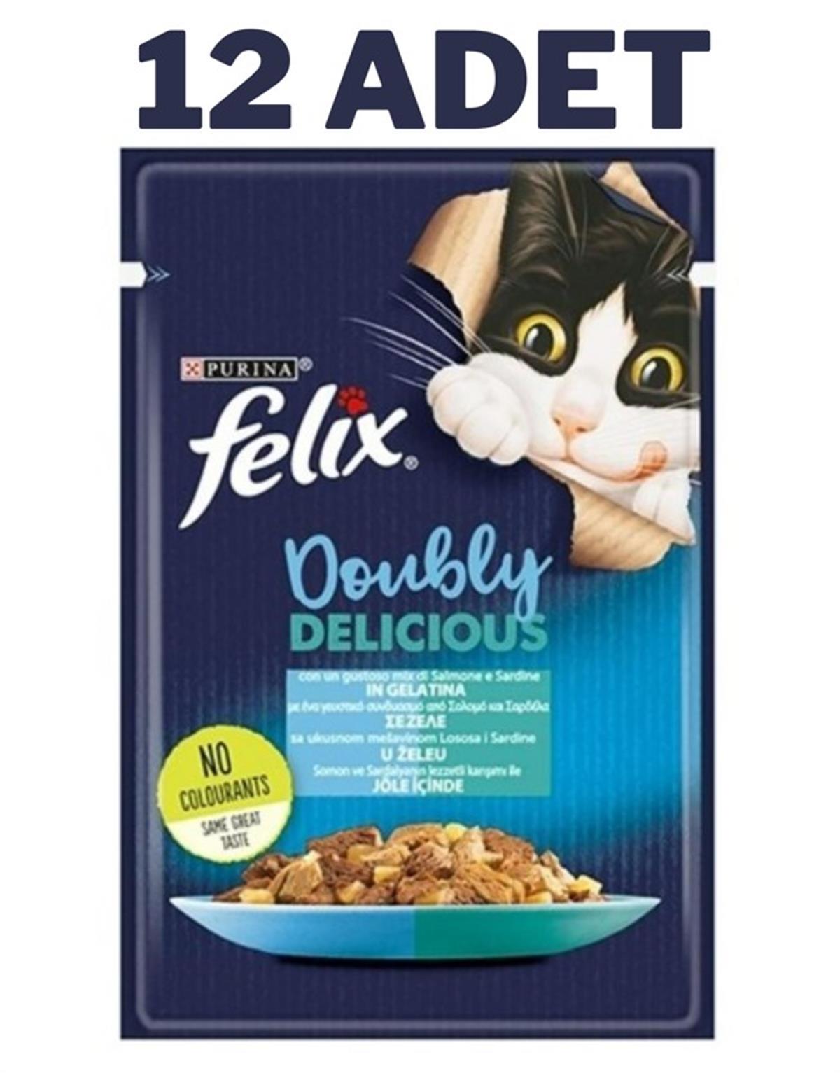 Felix Doubly Delicious Sardalya ve Somonlu Yetişkin Yaş Kedi Maması 12x85 gr