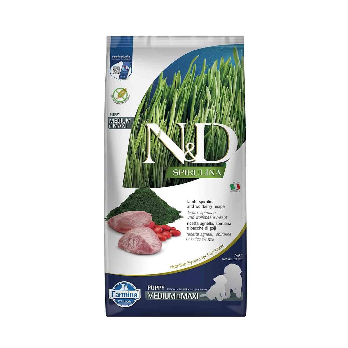 N&D Spirulina Kuzu Etli Büyük ve Orta Irk Yavru Kuru Köpek Maması 7 kg