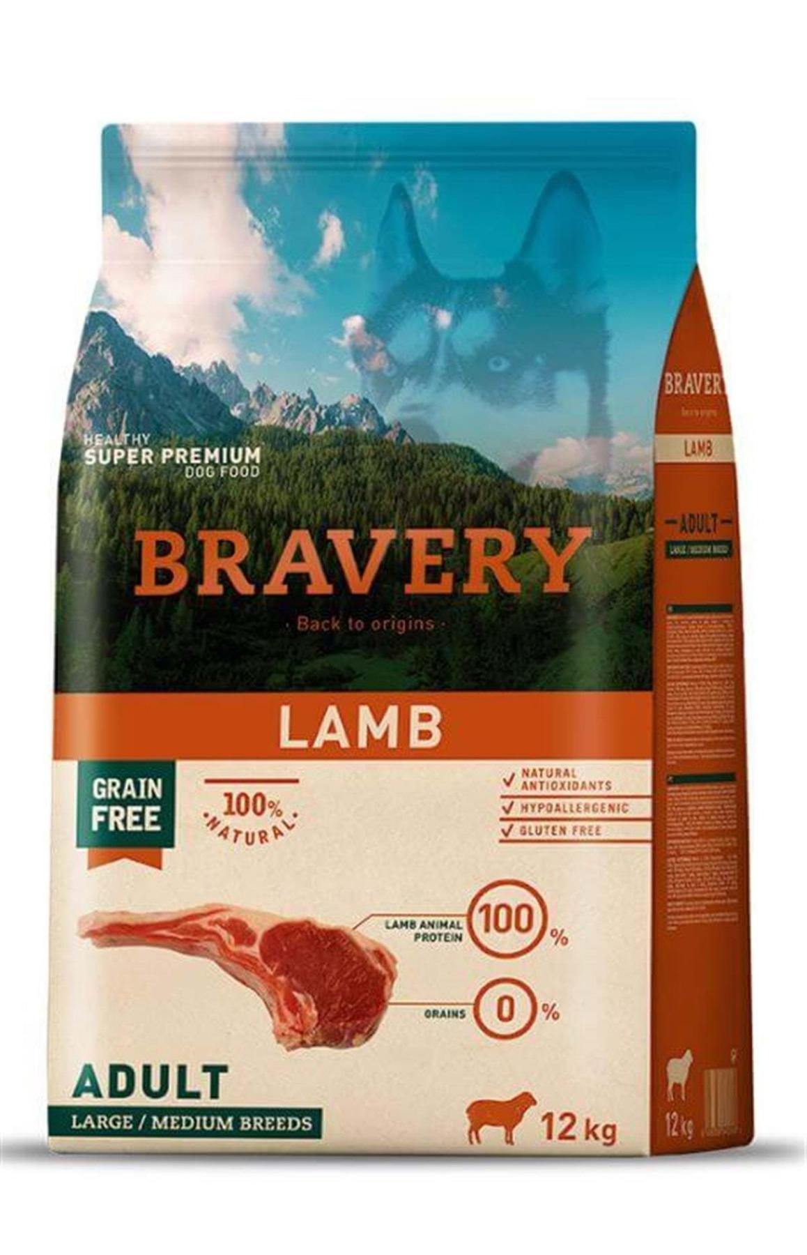 Bravery Kuzu Etli Orta Irk Yetişkin Kuru Köpek Maması 12 kg