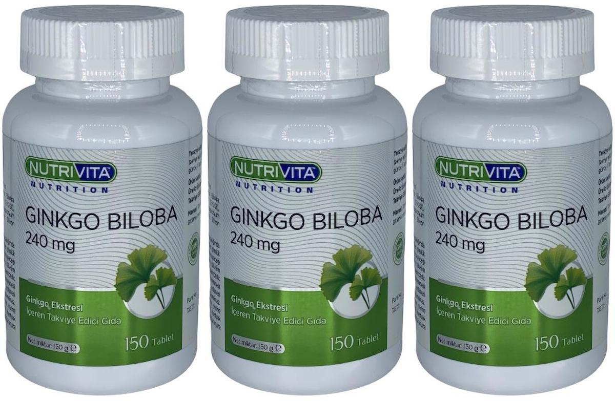 Nutrivita Nutrition Ginkgo Aromasız Unisex Vitamin 3x150 Tablet