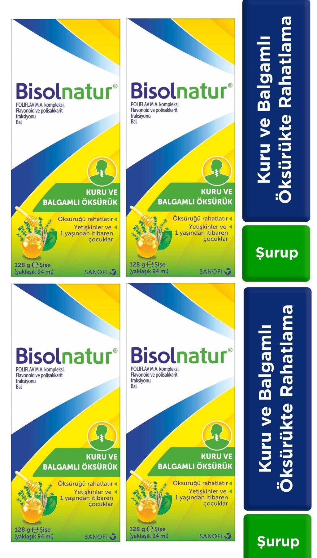 Sanofi Bisolnatur Aromalı Yetişkin Bitkisel Besin Desteği 4x128 gr