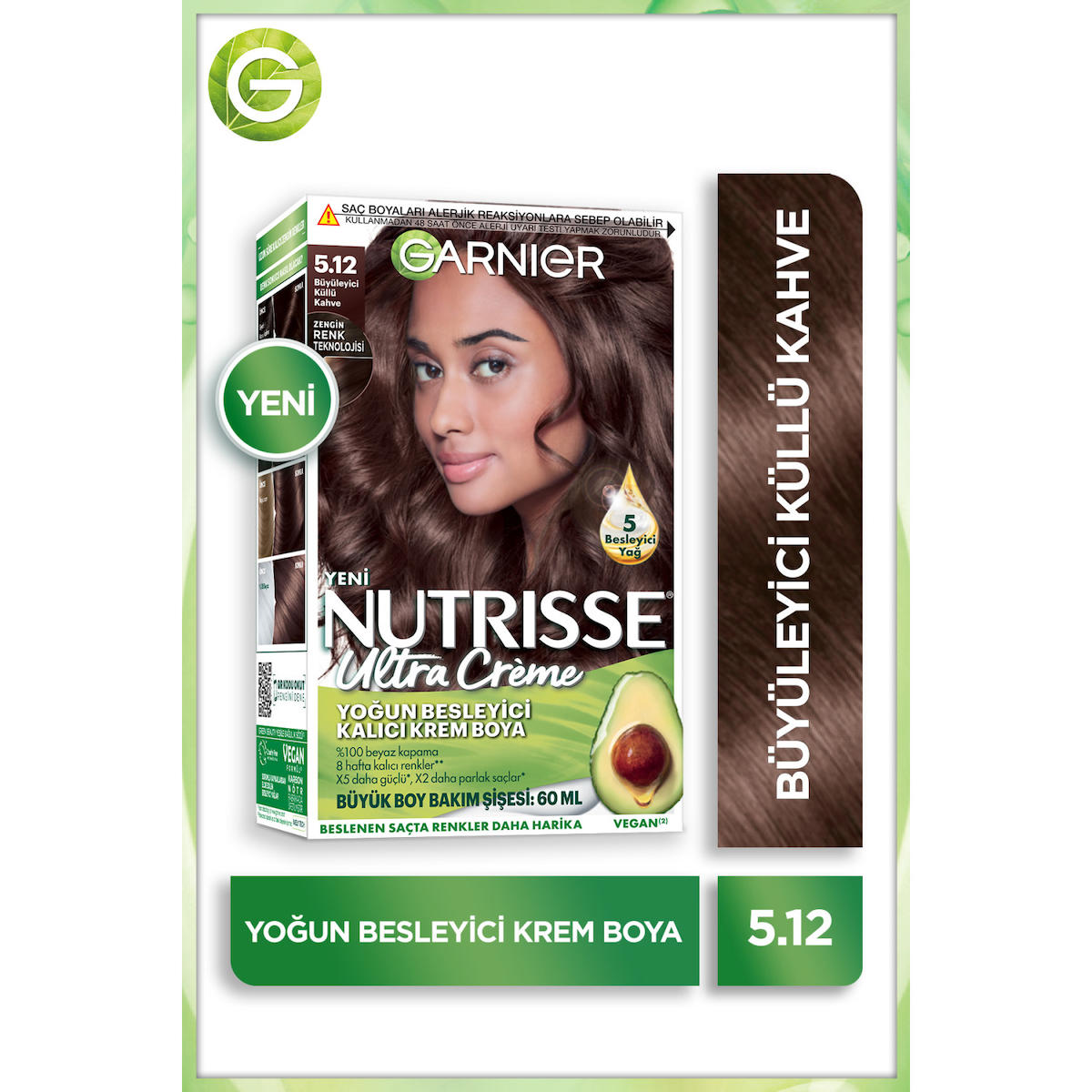 Garnier 5.12 Büyüleyici Küllü Kahve Vegan Krem Saç Boyası 60 ml