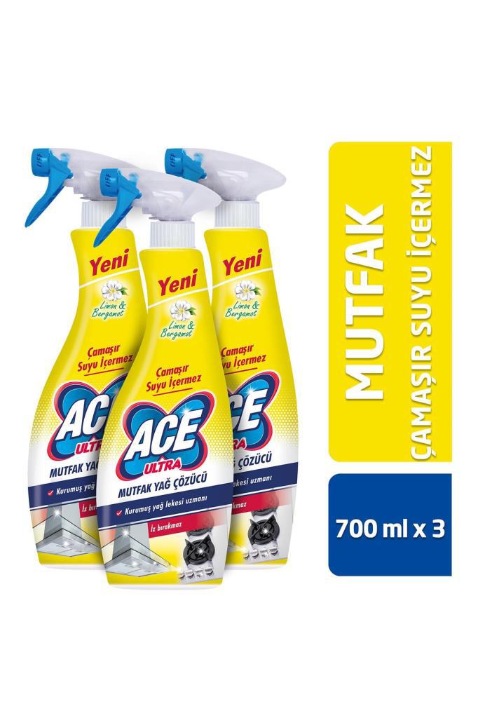 Ace Ultra Mutfak Yağ Çözücü Beyazlar İçin Sprey Çamaşır Suyu 3x700 ml
