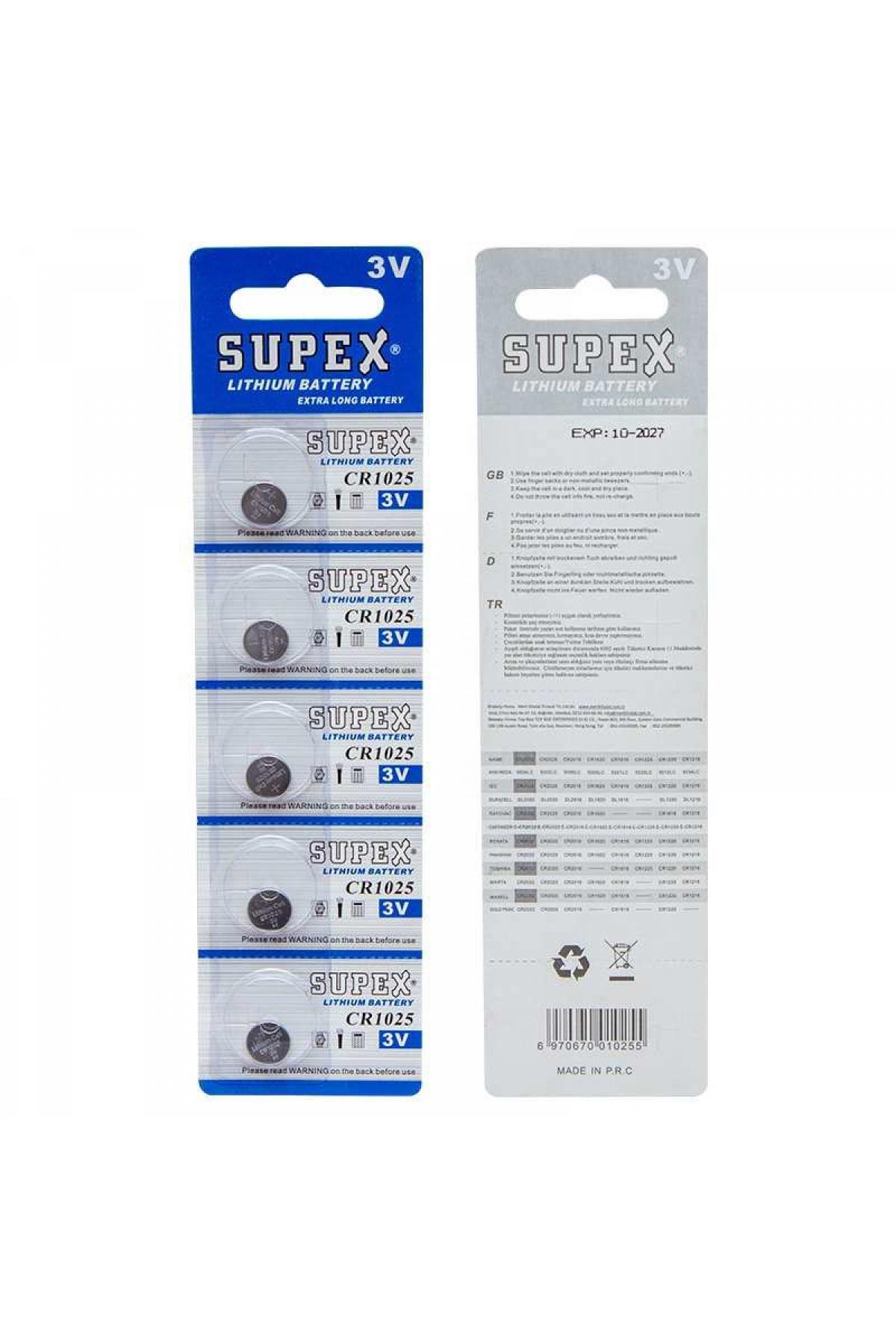 Supex CR1025 3 V Lityum Düğme Pil 5'li