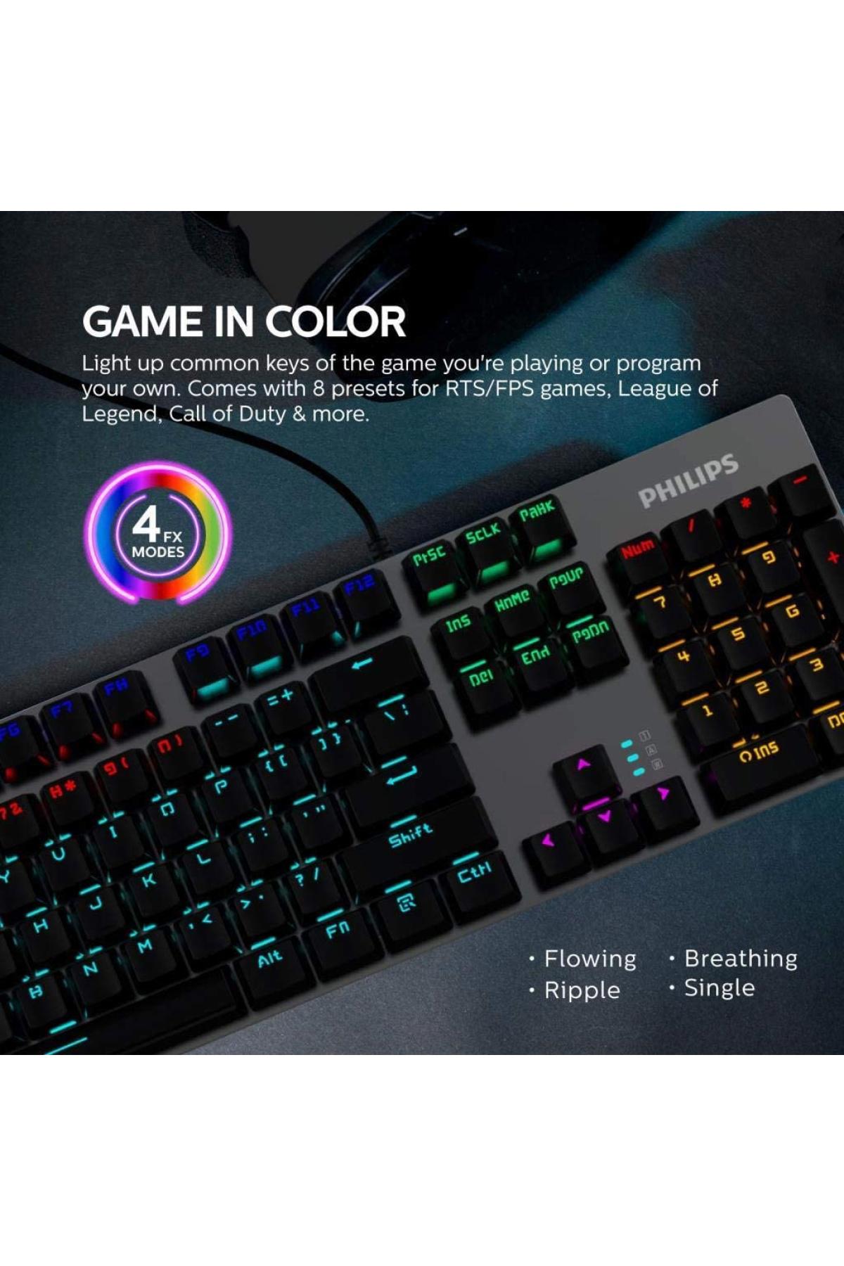 Philips SPK8404 Türkçe Q RGB 104 Tuşlu Kablolu Beyaz Mekanik Gaming Klavye