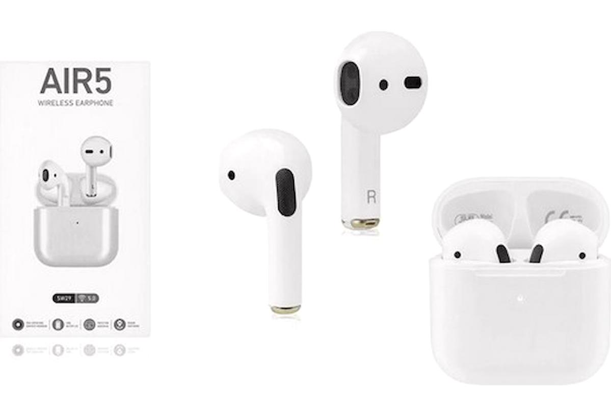 TT SW29 Air5s 5.0 Gürültü Önleyici Kablosuz Kulak İçi Bluetooth Kulaklık Beyaz