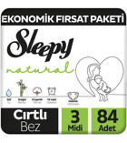 Sleepy Natural 3 Numara Organik Cırtlı Bebek Bezi 84 Adet