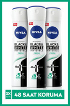 Nivea Black&White Invisible Fresh Antiperspirant Sprey Kadın Deodorant 3x150 ml