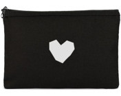 Tabby Design Clutch Siyah Kalp Baskılı Tekstil Makyaj Çantası