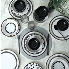 Keramika Black Pattern Nordic 24 Parça 6 Kişilik Seramik Yuvarlak Yemek Takımı