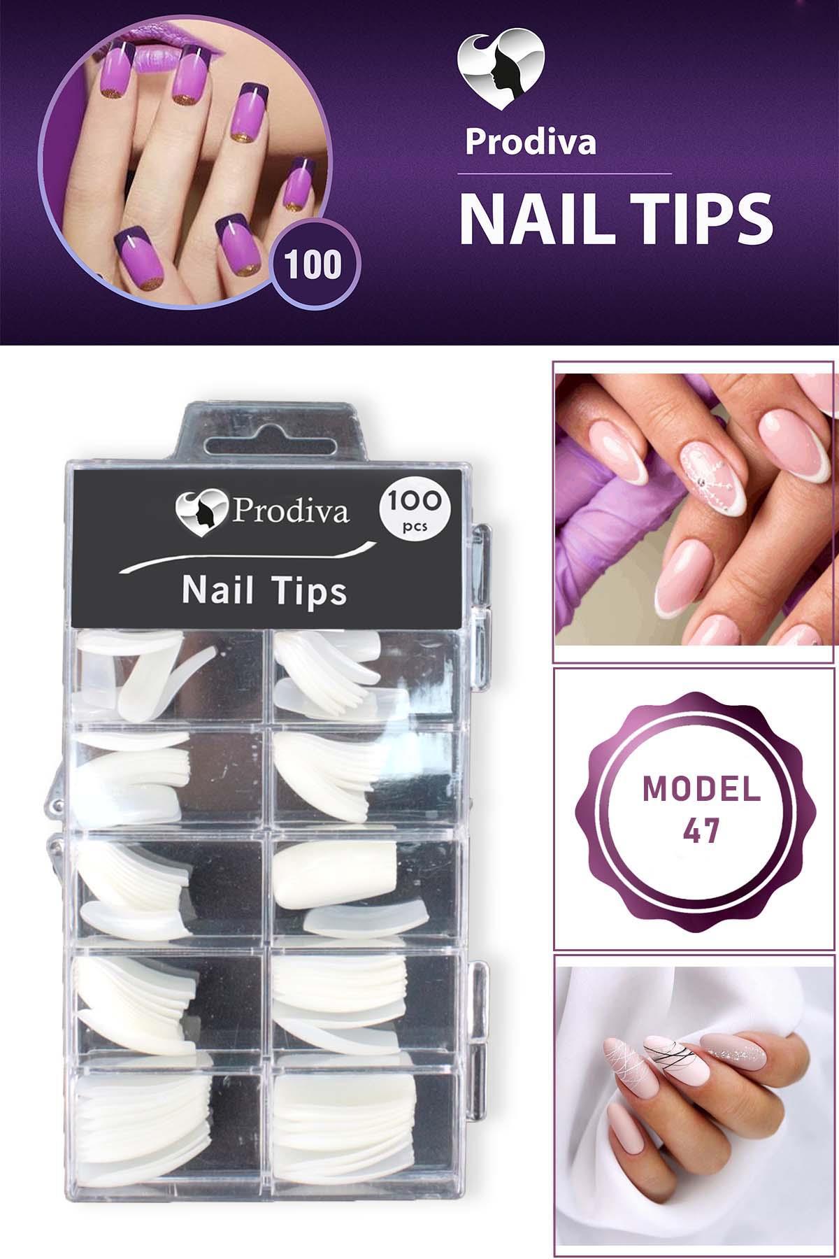 Prodiva Nail Tips 47 No Naturel 100'lü Kare Beyaz Takma Tırnak