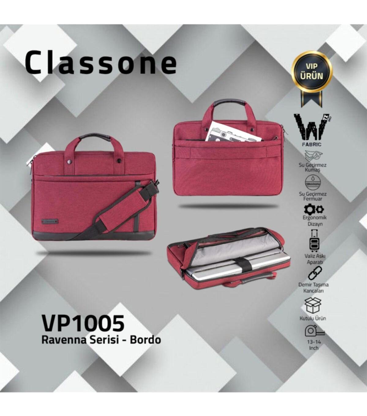 Classone 14 inç Kumaş Su Geçirmez Laptop Postacı Çantası Bordo