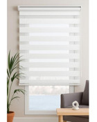 Ekru Beyaz Geniş Plise Eteği Düz Stor Zebra Güneşlik Perde Alüminyum Kasa, Metal Ayak - 140 x 170