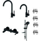 Gpd Gildo Siyah Armatür Musluk Batarya Duş Başlığı Banyo Seti MTL165-S MBB165-S MTE165-S DST57-S