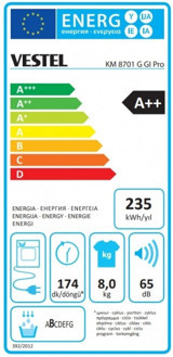 Vestel KM 8701 G GI Pro 8 kg A++ Enerji Sınıfı Isı Pompalı Kurutma Makinesi