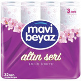 Mavi Beyaz Altın Seri 3 Katlı Kokulu Renkli 32'li Rulo Tuvalet Kağıdı