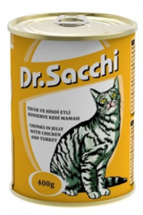 Dr.Sacchi Hindili Tavuklu Jöleli Soslu Yetişkin Yaş Kedi Maması 400 gr