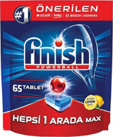 Finish Hepsi 1 Arada Max Limon Kokulu Tablet Bulaşık Makinesi Deterjanı 65 Adet