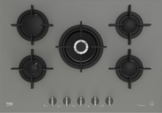 Beko BOCD T 7520 DWKG Wok Gözlü Gri Cam 5 Gözlü Doğalgazlı Ankastre Ocak