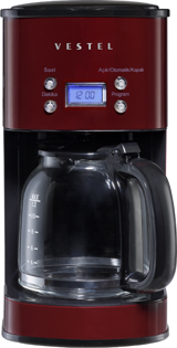 Vestel Retro Bordo Zaman Ayarlı Filtreli Karaf 1500 ml Hazne Kapasiteli Akıllı 1000 W Bordo Filtre Kahve Makinesi