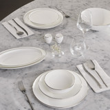 Karaca Streamline Meridian Platin 59 Parça 12 Kişilik Desenli Fine Bone Yuvarlak Yemek Takımı