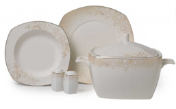 Korkmaz New Bone Kare A8237 60 Parça 12 Kişilik Desenli New Bone Kare Yemek Takımı