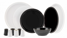 Karaca Elara Black White 57 Parça 12 Kişilik Desenli New Bone Yuvarlak Yemek Takımı