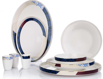 Schafer Adel Motif PLT02 56 Parça 12 Kişilik Desenli Bone China Yuvarlak Yemek Takımı