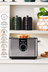 Karaca 2303 2 Dilim Kırıntı Tepsili 850 W İnox Ekmek Kızartma Makinesi
