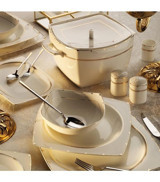 Aryıldız Bone Square Gold 60 Parça 12 Kişilik Bone China Porselen Kare Yemek Takımı