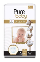 Pure Baby Organik 4 Numara Organik Bantlı Bebek Bezi 52'li
