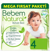 Bebem Natural 4 Numara Bantlı Bebek Bezi 104'lü