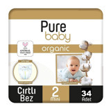 Pure Baby 2 Numara Organik Cırtlı Bebek Bezi 34 Adet