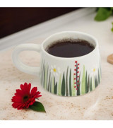 İlbay Çini Takı Klasik Seramik Kupa Mug Beyaz Papatya