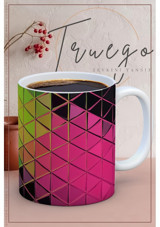 Truego Baskılı Kupa Bardak Seramik Mug - Kırmızı Yeşil Desen