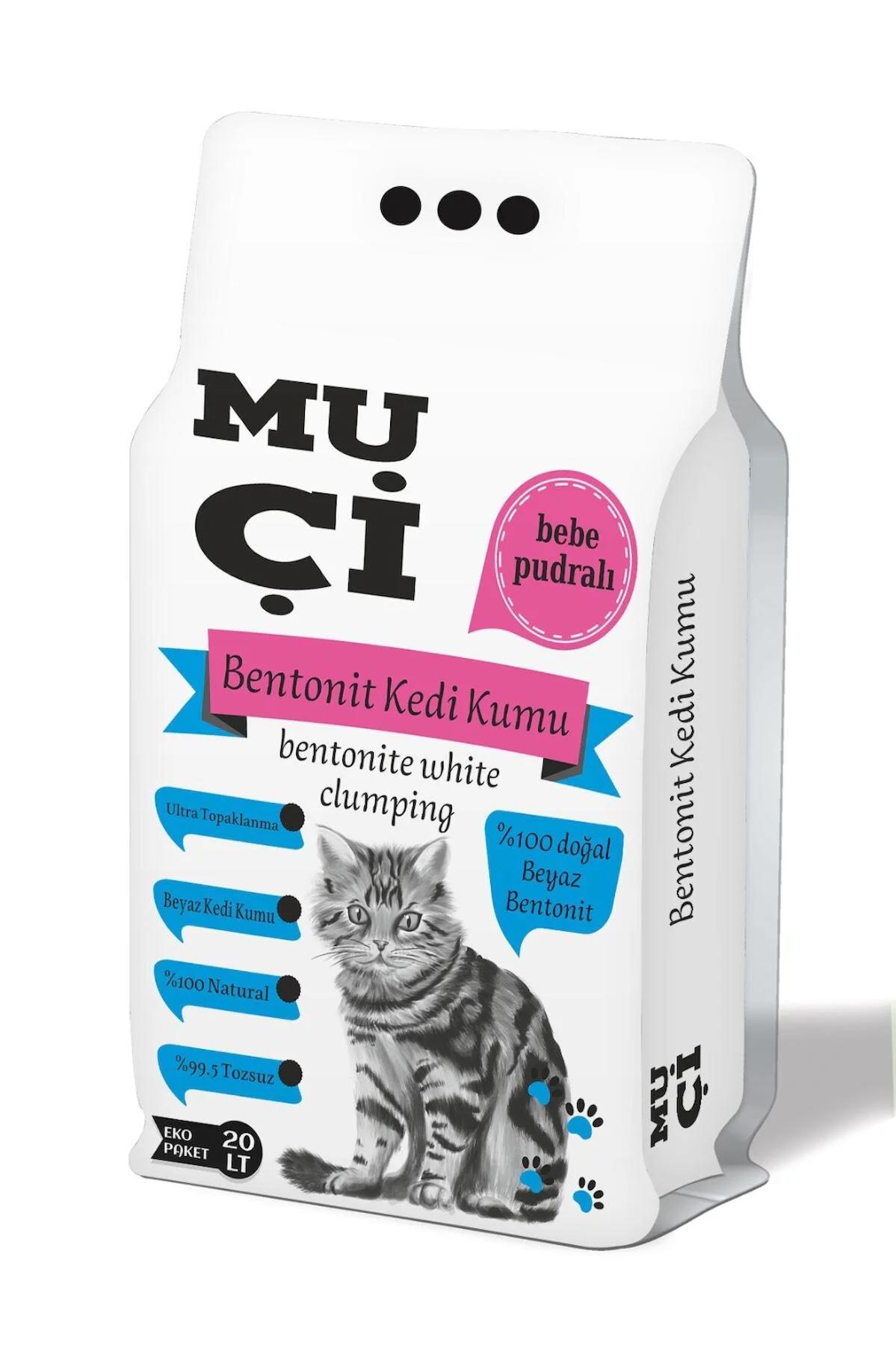 Muçi Bebek Pudrası Kokulu Topaklanan İnce Taneli Bentonit Kedi Kumu 20 lt
