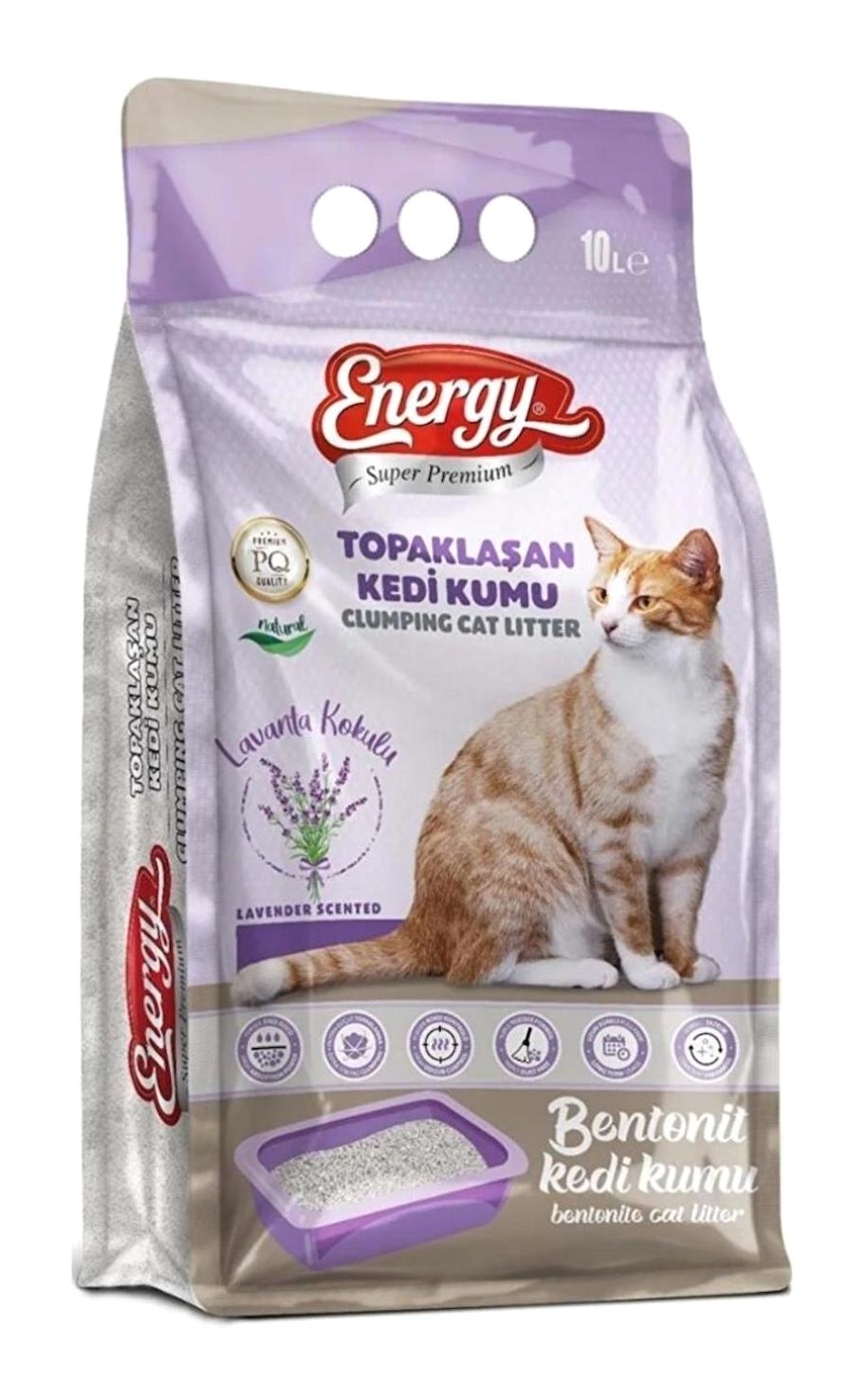Pet Food Energy Lavanta Kokulu Topaklanan İnce Taneli Bentonit Kedi Kumu 10 lt