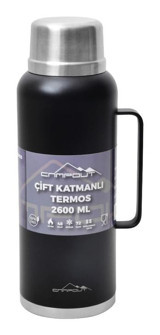 Nurgaz Çift Katmanlı Paslanmaz Çelik 2.6 lt Outdoor Termos Siyah