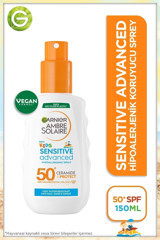 Garnier Ambre Solaire Sensitive Advanced 50 Faktör İçin Nemlendirici Yağsız Suya Dayanıklı Yüz Güneş Kremi 150 ml