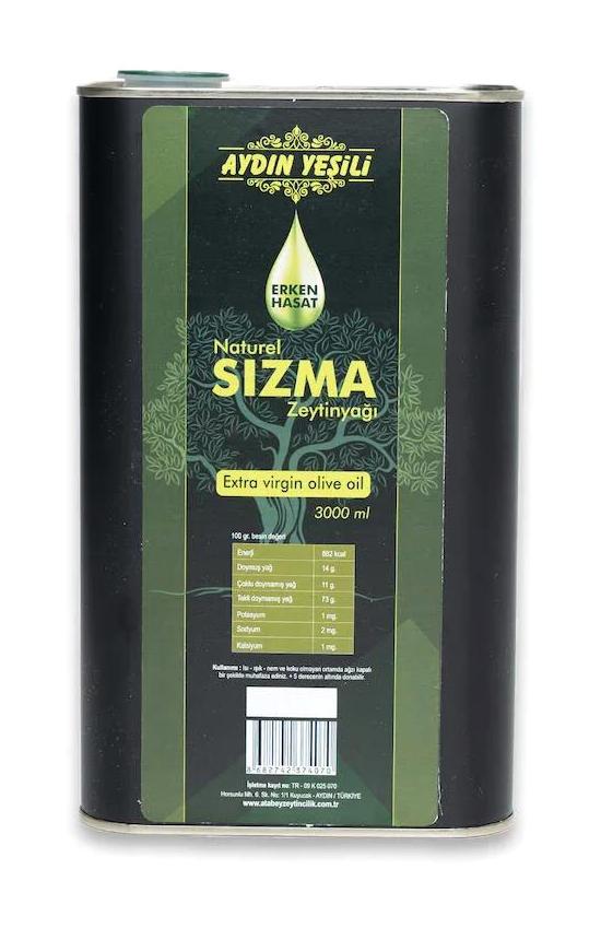 Aydın Yeşili Naturel Soğuk Sıkım Filtresiz Teneke Sızma Zeytinyağı 3 lt