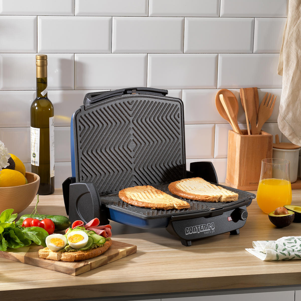 Schafer Contempo 6 Dilim Granit Çıkartılabilir Plaka Mavi Izgara Tost Makinesi