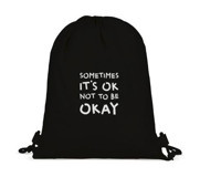 Tabby Design Okay Motto Baskılı Büzgülü Siyah Kadın Sırt Çantası