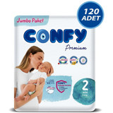 Confy Premium Jumbo Paket 2 Numara Organik Cırtlı Bebek Bezi 120 Adet