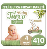 Baby Turco Doğadan Maxi 4 Numara Organik Cırtlı Bebek Bezi 410 Adet