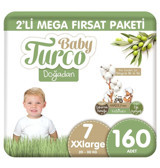 Baby Turco Doğadan 7 Numara Organik Cırtlı Bebek Bezi 160 Adet