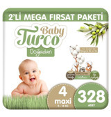 Baby Turco Doğadan Maxi 4 Numara Organik Cırtlı Bebek Bezi 328 Adet