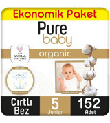 Pure Baby Ekonomik Paket 5 Numara Organik Cırtlı Bebek Bezi 152 Adet