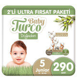Baby Turco Doğadan Ultra Fırsat Paketi 5 Numara Organik Cırtlı Bebek Bezi 290 Adet