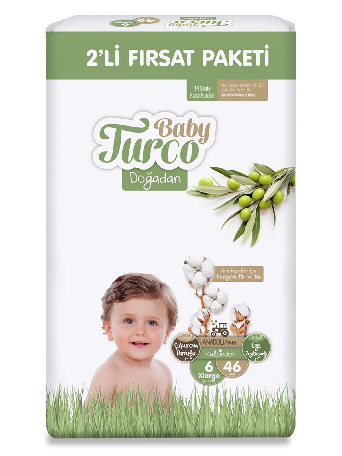 Baby Turco Fırsat 6 Numara Organik Bantlı Bebek Bezi 46 Adet